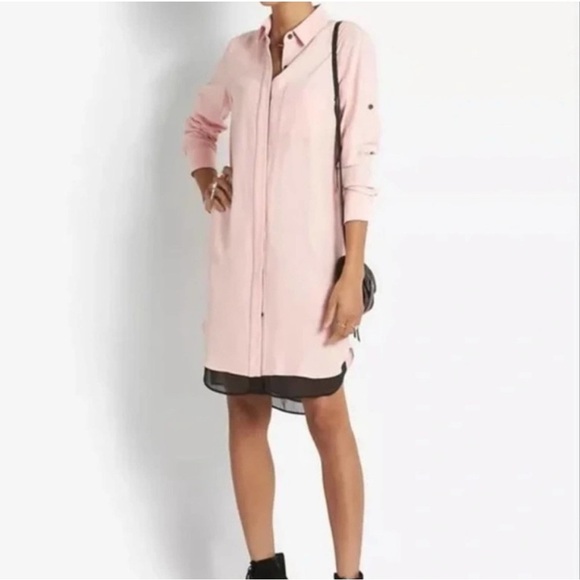 Rag & Bone Pink and Black Double Layer Long Sleeve Silk Shirt Dress Size 6 USA - Picture 1 of 14